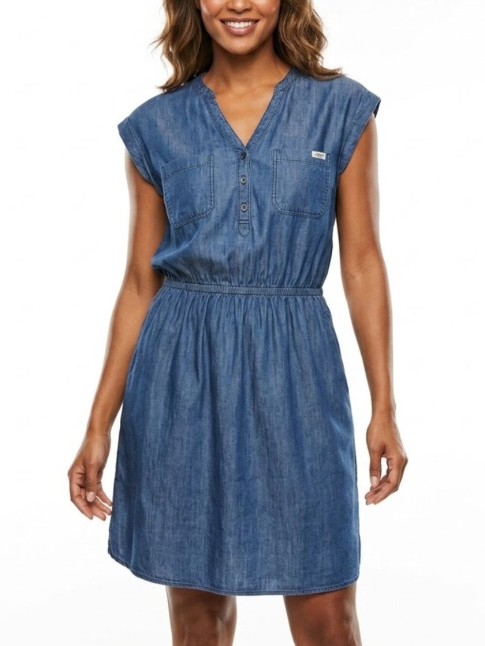 TIMEOUT Los Angeles Bamboo Chambray Mini Dress Western Utility Vibe Sz 38
